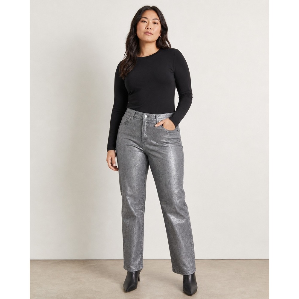 Lafayette 148 New York Silver Metallic Snakeskin Straight Leg Pants Size 10